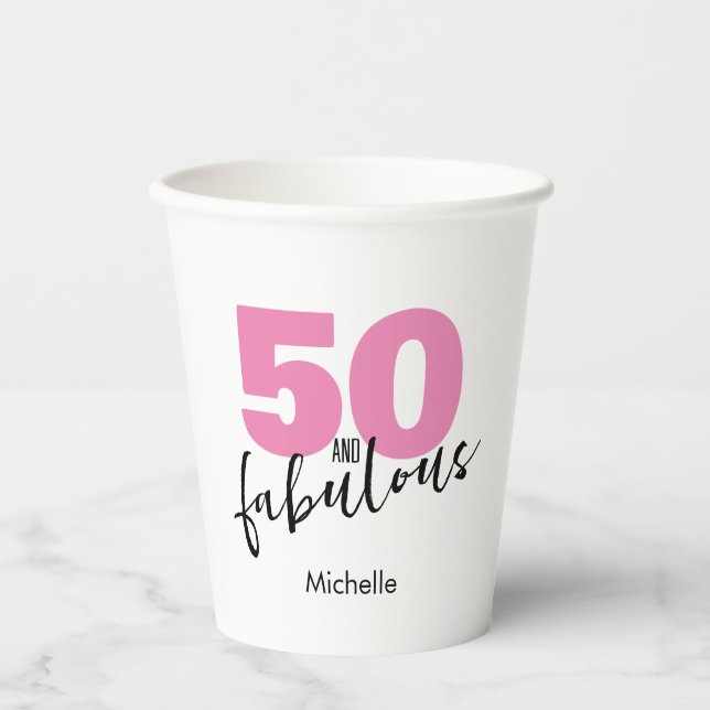Gobelets En Papier 50 et cadeau fabuleux 50e fête d'anniversaire rose (Recto)