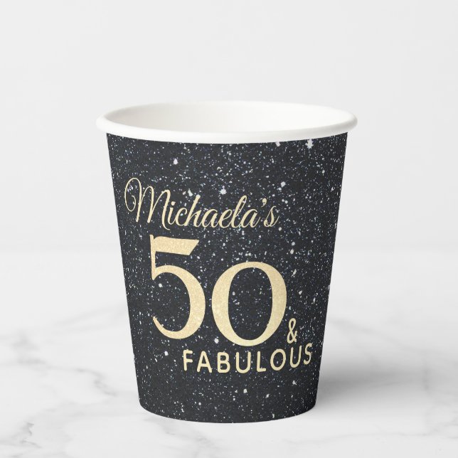 Gobelets En Papier 50 et Fabulous Black Gold Cinquantième anniversair (Recto)