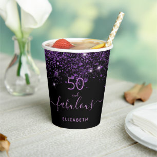 Gobelets En Papier 50 fabuleux anniversaire noir violet parties scint
