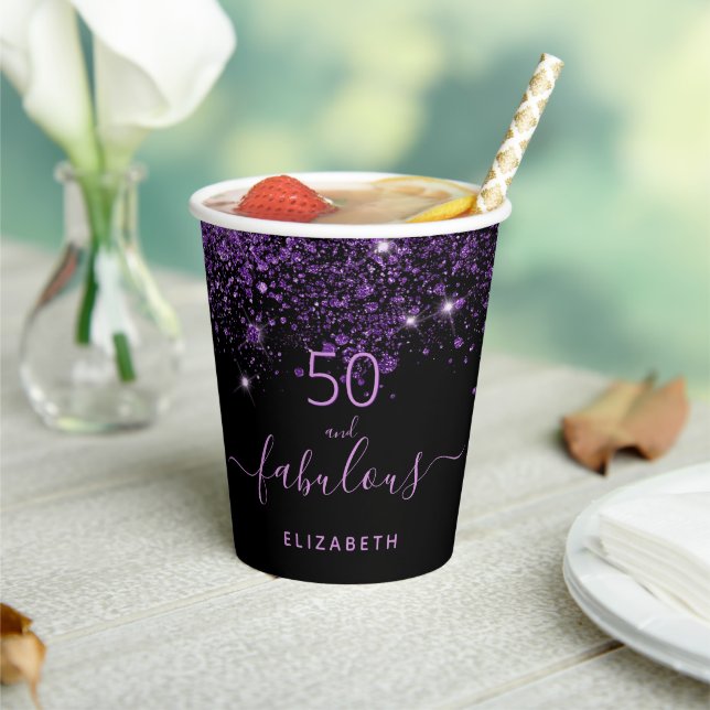 Gobelets En Papier 50 fabuleux anniversaire noir violet parties scint (Insitu)