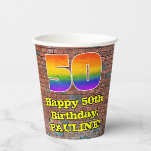 Gobelets En Papier 50e anniversaire : Arc-en-ciel amusant inspiré par