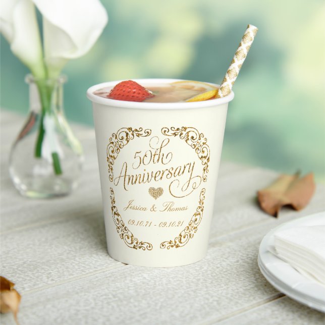 Gobelets En Papier 50e anniversaire de Mariage d'or (Insitu)