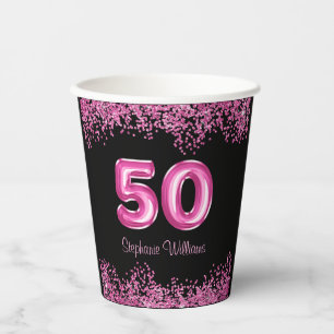 Gobelets En Papier 50e anniversaire Hot Pink Balloons Parties scintil