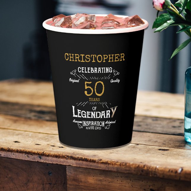 Gobelets En Papier 50e anniversaire Légendaire Black Gold Retro (For those celebrating their 50th birthday we have the ideal birthday party cups)
