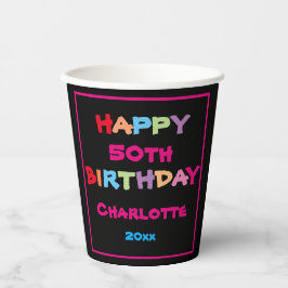 Gobelets En Papier 50e anniversaire moderne Nom personnalisé mignon