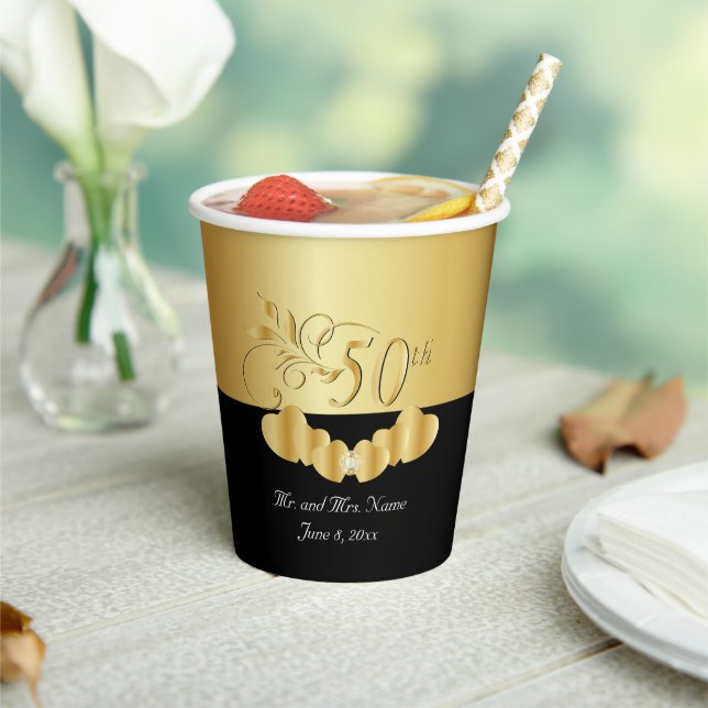 Gobelets En Papier 50e anniversaire noir et or / Anniversaire (Insitu)