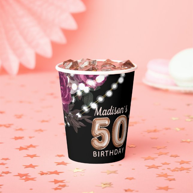 Gobelets En Papier 50e anniversaire personnalisé Vin Rose Luxe (Insitu)