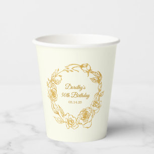 Gobelets En Papier 50e Anniversaire Rose Luxe Gold Blanc