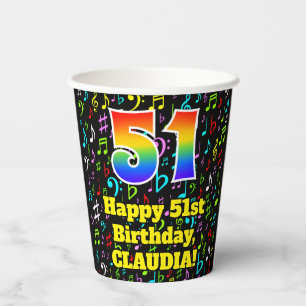 Gobelets En Papier 51e anniversaire : Fun Music Notes Motif, Rainbow