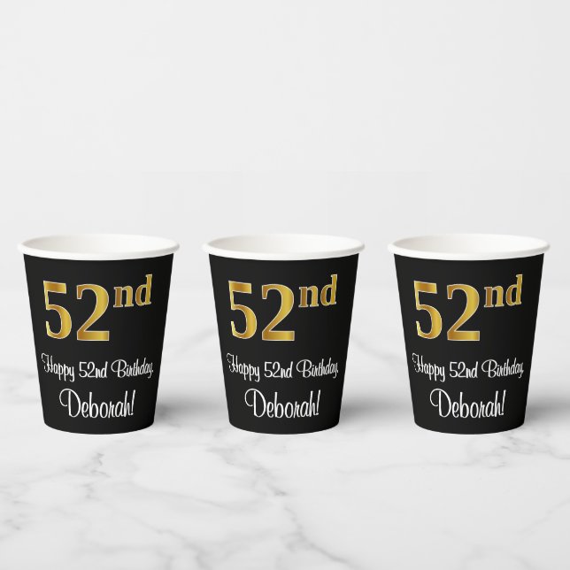 Gobelets En Papier 52e anniversaire - Elégant luxe Faux Gold Look # (Multi)