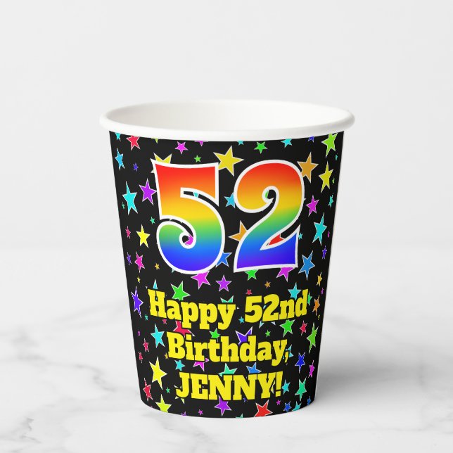 Gobelets En Papier 52e Birthday: Fun Stars Pattern and Rainbow 52 (Verso)