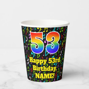 Gobelets En Papier 53e anniversaire : Fun Music Notes Motif, Rainbow 