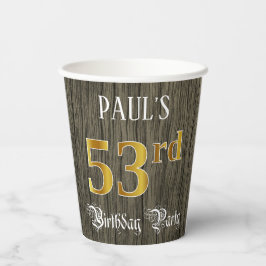 Gobelets En Papier 53e fête d'anniversaire — Faux Gold & Faux Wood Lo