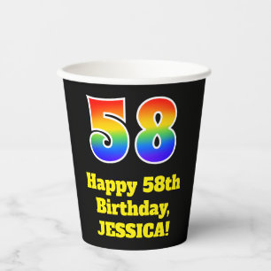 Gobelets En Papier 58e anniversaire : coloré, amusant, excitant, arc-