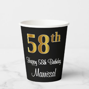 Gobelets En Papier 58e anniversaire - Elégant luxe Faux Gold Look #