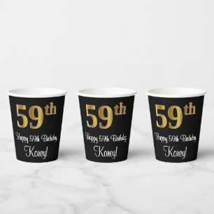 Gobelets En Papier 59e Anniversaire - Aspect Faux Or Luxueux #