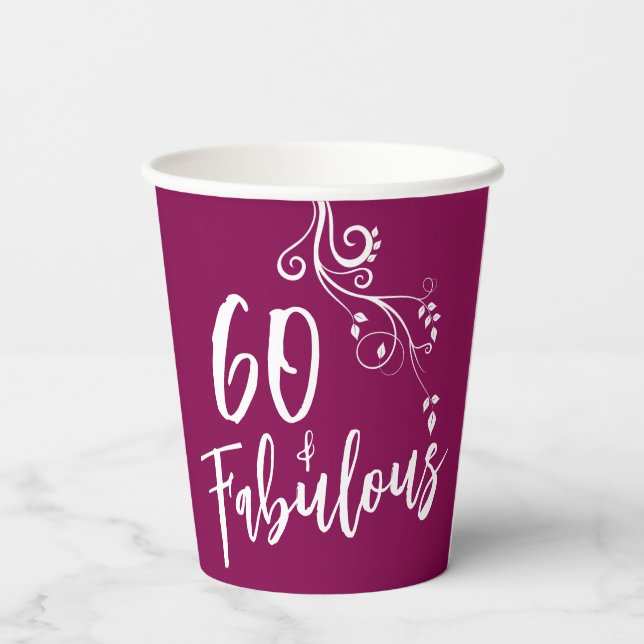 Gobelets En Papier 60 et fabuleux Script Magenta 60e anniversaire (Verso)