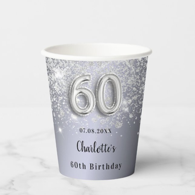 Gobelets En Papier 60e anniversaire argent parties scintillant monogr (Recto)