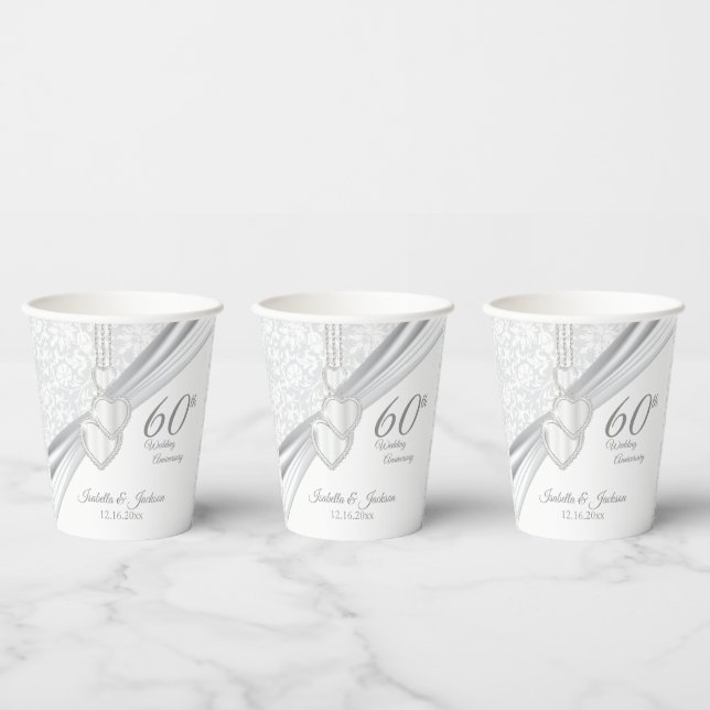 Gobelets En Papier 60e anniversaire du Mariage Diamond (Multi)