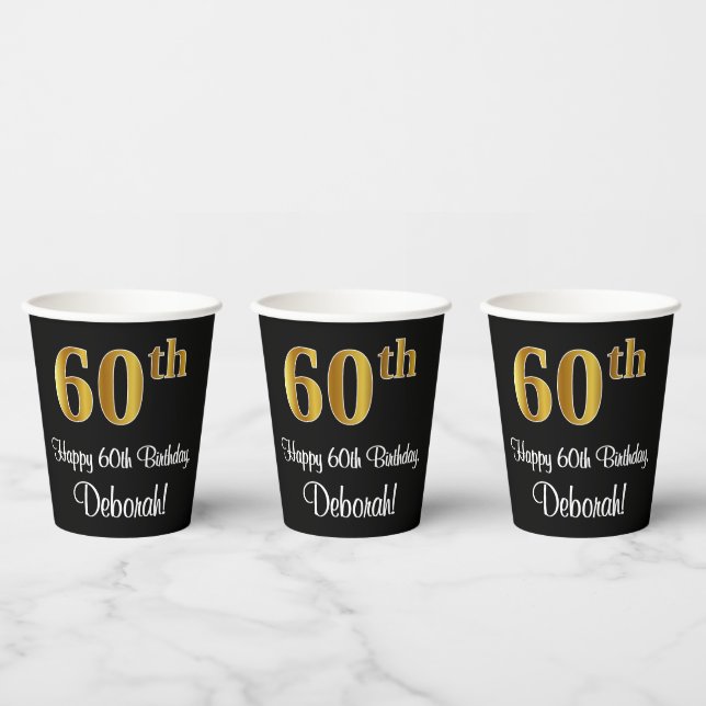Gobelets En Papier 60e anniversaire - Elégant luxe Faux Gold Look # (Multi)