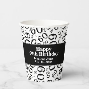 Gobelets En Papier 60e anniversaire Noir/Blanc Random Numéro Motif 6
