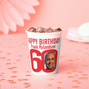 Gobelets En Papier 60e anniversaire personnalisé deux photo rouge bl