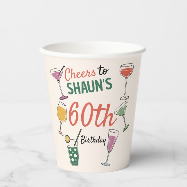 Gobelets En Papier 60e anniversaire soirée cocktail nuit Papier Napki (Recto)