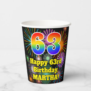 Gobelets En Papier 63e anniversaire : Fun Fireworks Motif + Rainbow 6