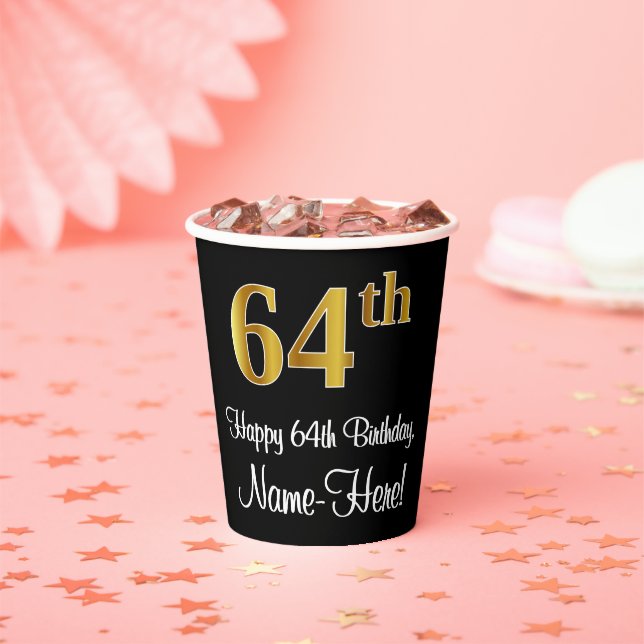Gobelets En Papier 64e anniversaire - Elégant luxe Faux Gold Look # (Insitu)