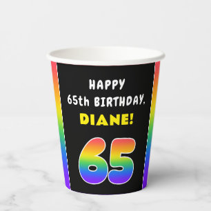 Gobelets En Papier 65e anniversaire : Arc-en-ciel coloré # 65, Nom pe