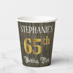 Gobelets En Papier 65e fête d'anniversaire — Faux Gold & Faux Wood Lo