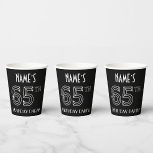 Gobelets En Papier 65e fête d'anniversaire : Style Art Déco + Nom per