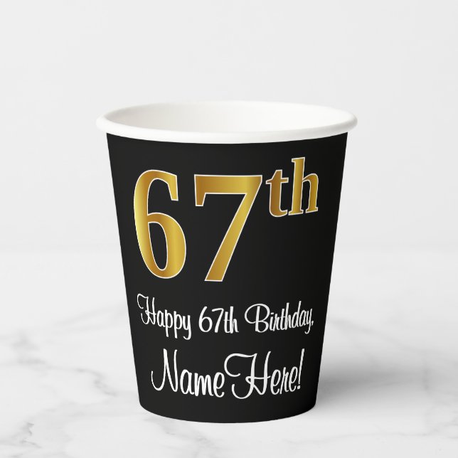 Gobelets En Papier 67e anniversaire - Elégant luxe Faux Gold Look # (Recto)