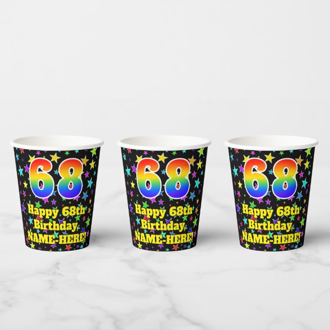 Gobelets En Papier 68e anniversaire : Fun Stars Motif et Rainbow 68 (Multi)