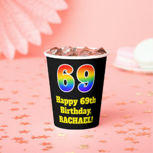 Gobelets En Papier 69e anniversaire : coloré, amusant, excitant, arc-