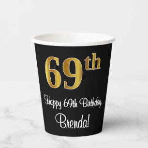 Gobelets En Papier 69e anniversaire - Elégant luxe Faux Gold Look #