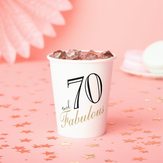 Gobelets En Papier 70 et fabuleux Elegant White Script Anniversaire (Insitu)