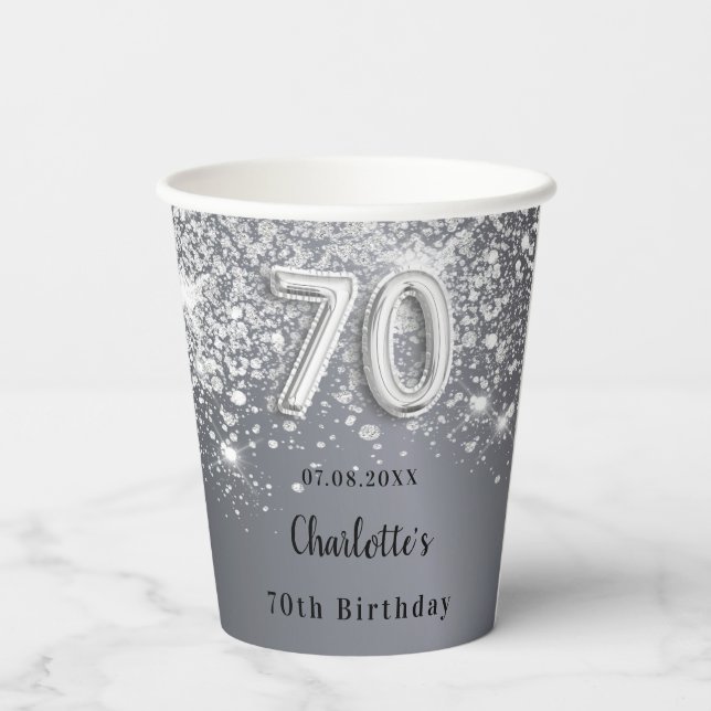 Gobelets En Papier 70e anniversaire argent parties scintillant monogr (Verso)