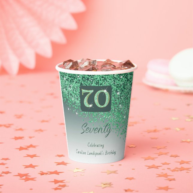 Gobelets En Papier 70e anniversaire Classy Falling Green Parties scin (Insitu)