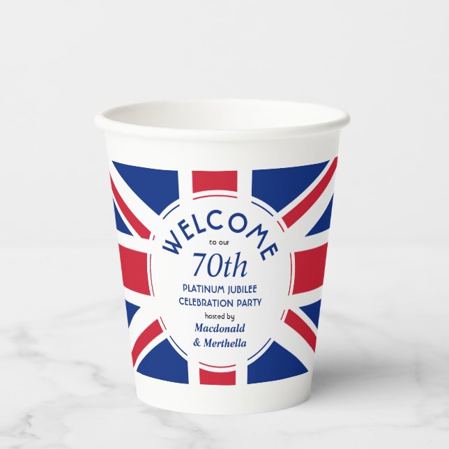 Gobelets En Papier 70e fête du Platine UNION JACK (Recto)