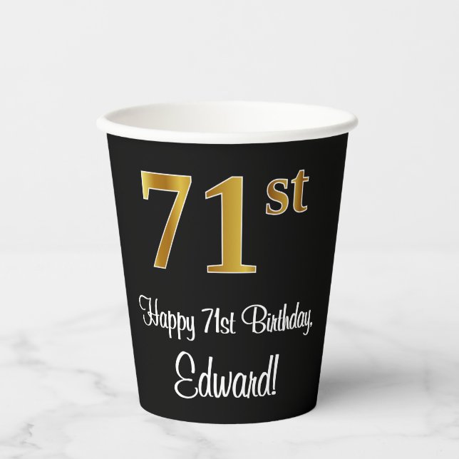 Gobelets En Papier 71e anniversaire - Elégant luxe Faux Gold Look # (Recto)