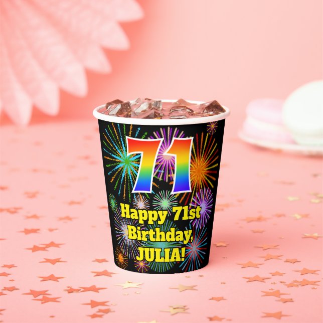 Gobelets En Papier 71e anniversaire : Fun Motif Fireworks + Rainbow 7 (Insitu)