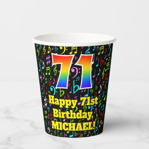 Gobelets En Papier 71e anniversaire : Fun Music Notes Motif, Rainbow 
