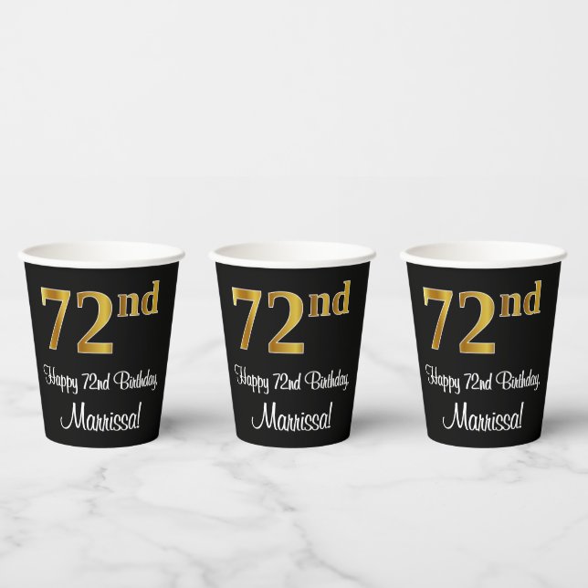 Gobelets En Papier 72e anniversaire - Elégant luxe Faux Gold Look # (Multi)