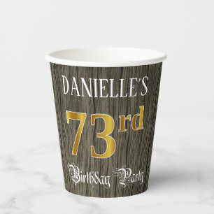 Gobelets En Papier 73e fête d'anniversaire — Faux Gold & Faux Wood Lo
