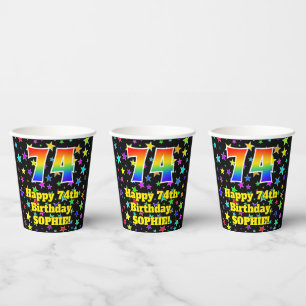 Gobelets En Papier 74e anniversaire : Fun Stars Motif et Rainbow 74