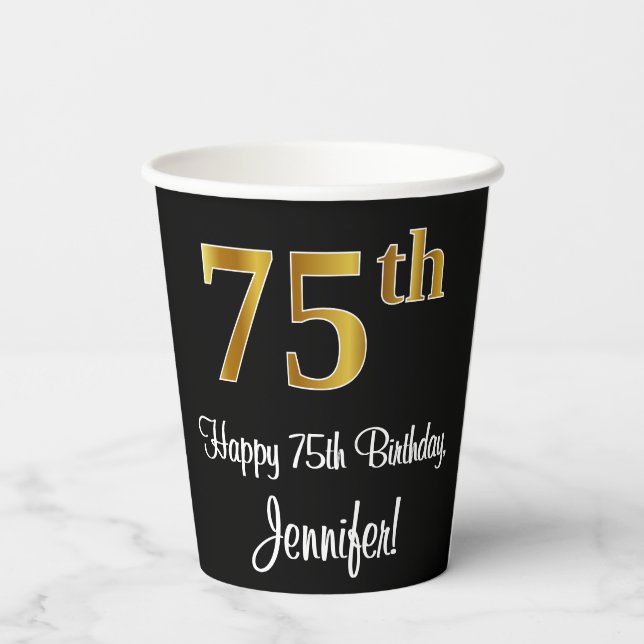 Gobelets En Papier 75e anniversaire - Elégant luxe Faux Gold Look # (Verso)