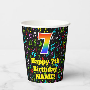 Gobelets En Papier 7e anniversaire : Fun Music Notes Motif, Rainbow 7