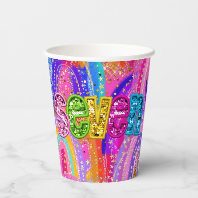 Gobelets En Papier 7e anniversaire Pink and Gold Rainbow (Verso)