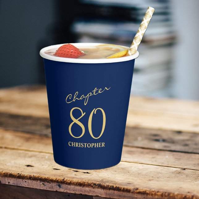 Gobelets En Papier 80e anniversaire Chapitre 80 Or bleu (Personalized 80th Birthday Chapter 80 Blue Gold Paper Cups
)